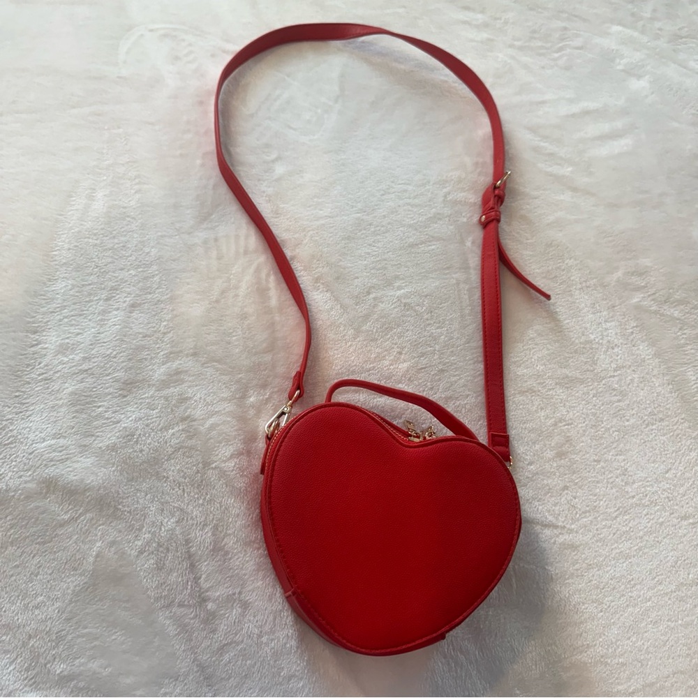 Like Dreams Heart Shape Bag Crossbody Red Vegan Leather Adjustable